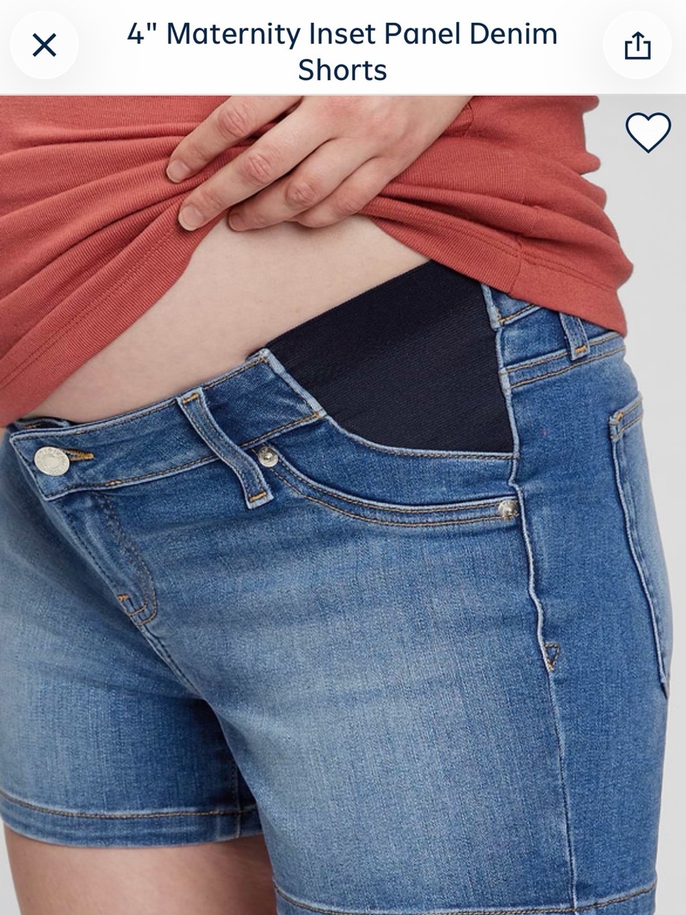 NWT Gap Maternity 4” Inset Panel Denim Shorts – Medium Wash – Size 29/8